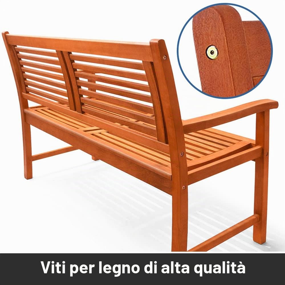 Casaria Panchina da Giardino Bologna in Legno di Eucalipto Resistente 120x60x90cm Portata 320kg Panca da Esterno 2 Posti