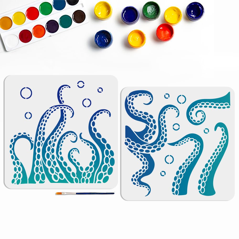 Pochoirs tentacules de pieuvre MAYJOYDIY 30x29cm avec pinceau pour peinture marine
