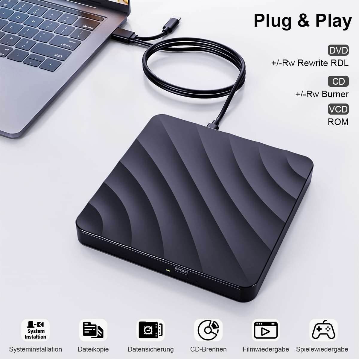 Lettore CD DVD Esterno per PC: Masterizzatore DVD Esterno per PC Portatile per CD/DVD +/-RW, Lettore CD USB 3.0 Compatibile con Windows 11/10/8/7/XP/Vista, Linux, Mac OS, Computer Portatile, Macbook