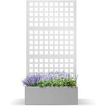 Metal Planter Box with Trellis, Raised Garden Bed with Drainage Holes | Large Capacity, Weather Resistant Coating, Anti-cracking, Ideal for Vines & Vegetables, Balcony Garden Decor