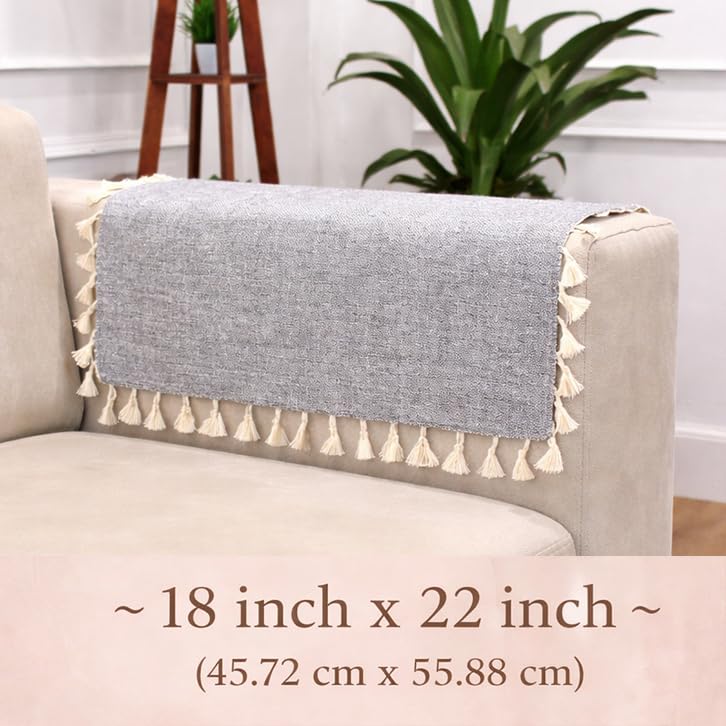Image of STITCHNEST Jute Sofa Arm Cover with Tassels | Elegant Textured Hand Rest Protector | Durable & Long-Lasting | 18 x 22 Inches