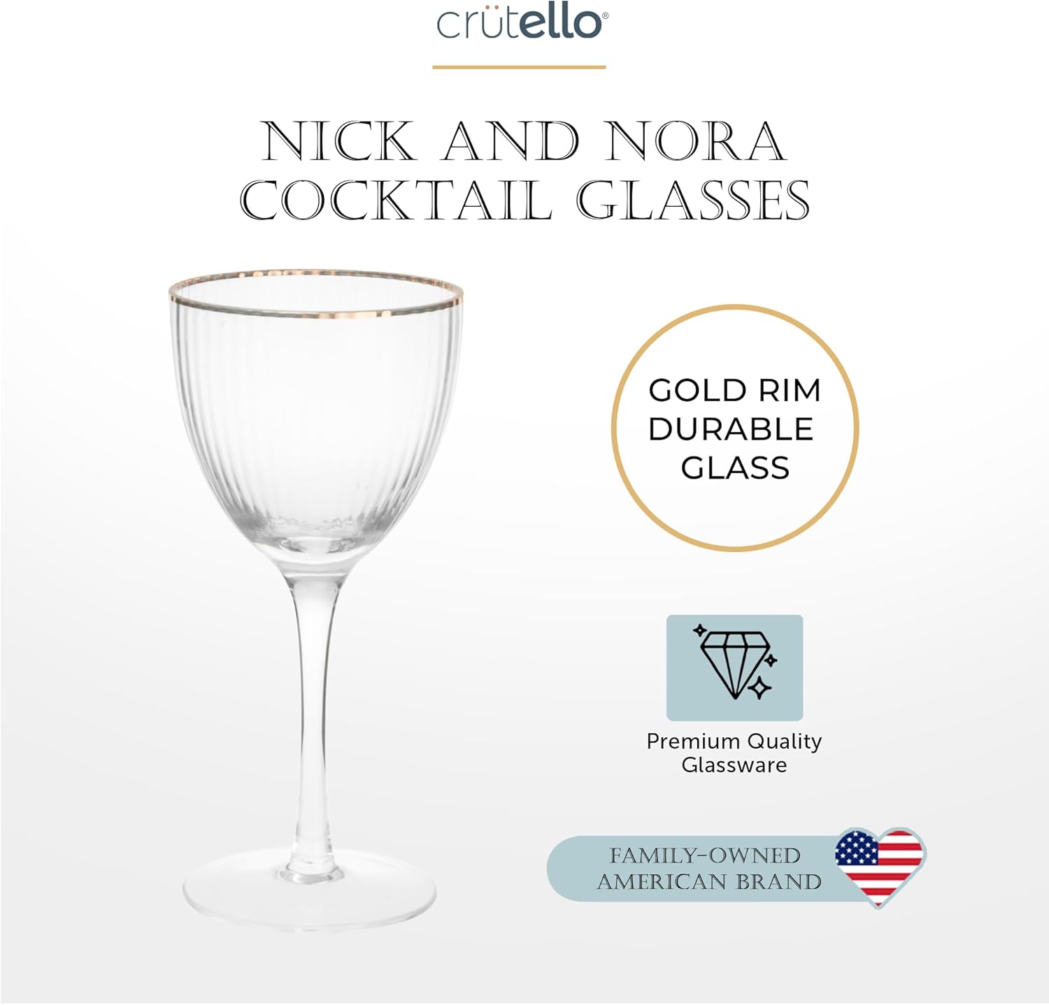 Crutello Nick and Nora Cocktail Glasses - 5 oz Vintage Art Deco Ribbed Glassware for Drinking Classic Gin, Whiskey, Vodka - Fluted Nick and Nora Glasses with Gold Rim - Set of 4 - Image 7