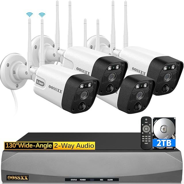 (2-Way Audio & PIR Detection) Dual Antennas Outdoor Wireless Security Camera System 5.5MP Wi-Fi Video Surveillance