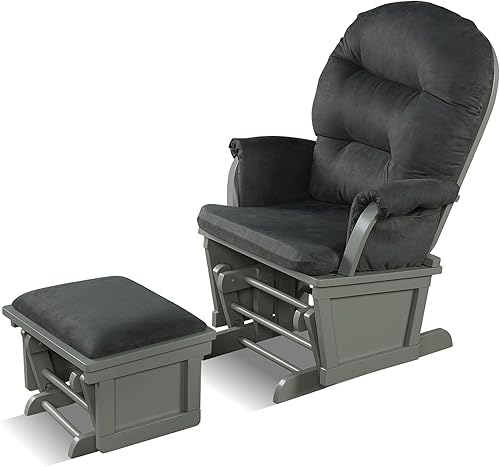 Costzon Juego de deslizador y otomano basculante de madera para guardería silla mecedora tapizada y cómoda con reposabrazos acolchados cojín y funda