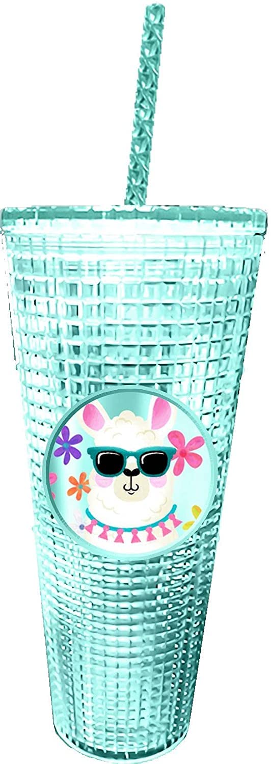 Spoontiques - Diamond Tumbler - Textured Cup with Straw - Double Wall Insulated and BPA Free - 20 oz - Llama