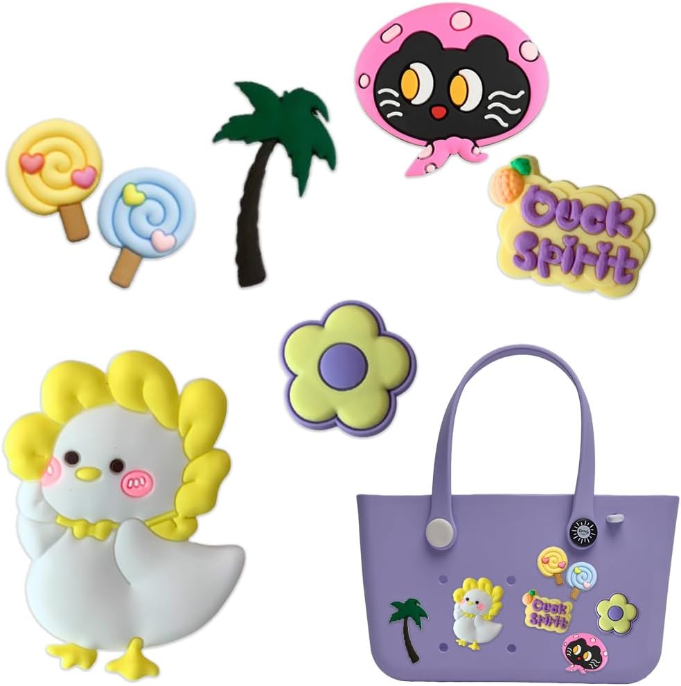Comfy Charms Bag Set 4, Cute Animal Accessories With Sturdy Clips for Totes, Rubber Bag Accessories