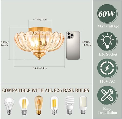 Miniatura 2 de Lámpara de techo vintage, lámpara de techo semiempotrada de 10 pulgadas, para pasillo, vintage, lámpara de techo E26, pequeña iluminación de techo