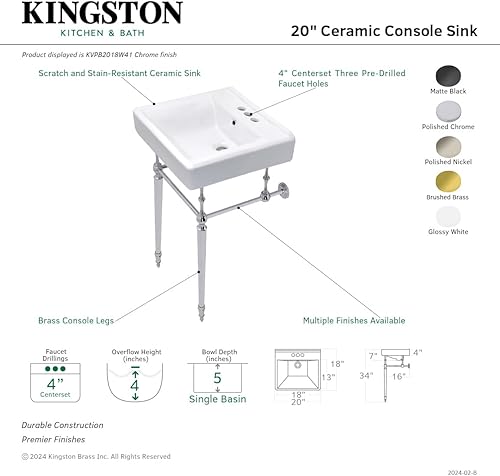 Miniatura 9 de Kingston Brass KVPB2018W47 Fregadero de consola eduardiana, latón cepillado 20 x 18 x 33.56