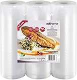 ALTA CALIDAD: si desea almacenar verduras, carne, bocadillos, frutas, nueces y otros alimentos en el congelador, estas bolsas de vacío proporcionan un excelente sellado para preservar el sabor original de los alimentos, libres de BPA, presentan ventilación en relieve para maximizar la frescura y permitir así una extracción de aire eficiente para una mejor conservación de los alimentos.