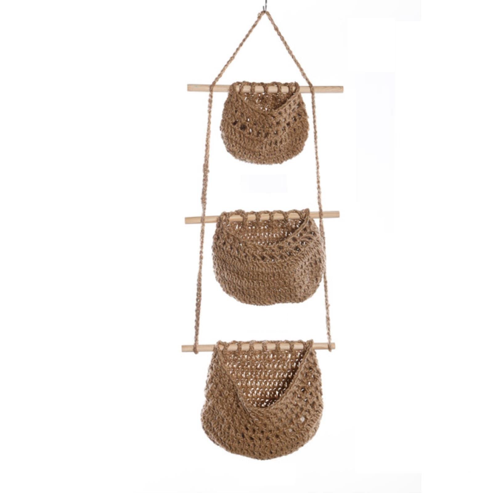 Cesta de almacenamiento decorativa para el hogar tejida a mano con soporte de pared