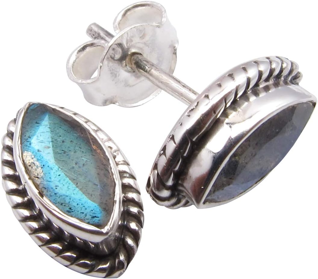 Cut Labradorite Earrings 0.4" Solid Sterling Silver Ladies Stone