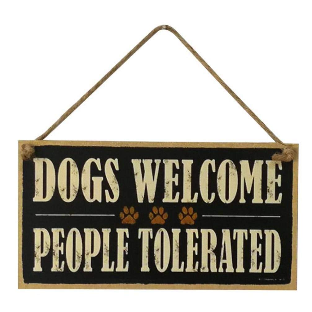 Casecover Dogs Welcome People Tolerated Wood Sign Farm Decorative Plaque Hanging Sign Board