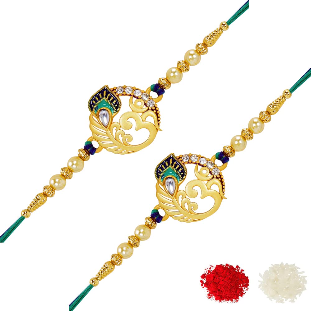 Riddhika Ventures Stylish Kundan And Mens Ad Ring Rakhi (Set Of 2) (Bracelet) With Roli Chawal And Greeting Card (P3P3) (B08BPBKCZW) Amazon Price History, Amazon Price Tracker