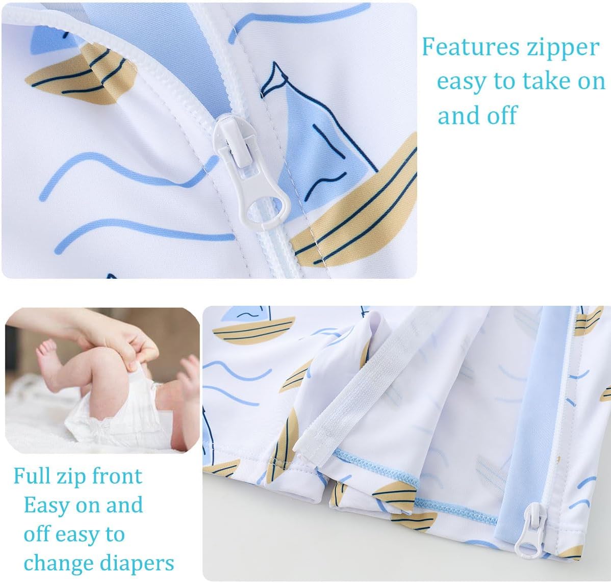 UMELOK Baby Boy Swimsuit Full Zipper Toddler Bathing Suit UPF 50+ Sun Protection One Piece Rashguard Swim Suit - Image 4