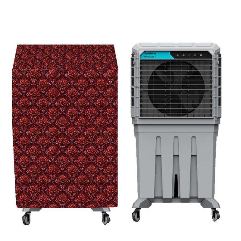 Image of PVC Cooler Cover Suitable for Symphony MOVICOOL 200-Litre Desert Air Cooler, Waterproof Cover, Size (LXBXH) 93 X 49 X 171 Cm, Red Flower.