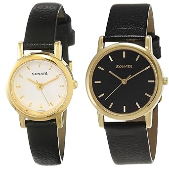 Sonata Analog White Dial Women & Black Dial Men (NJ8976YL02W + NJ7987YL03W)