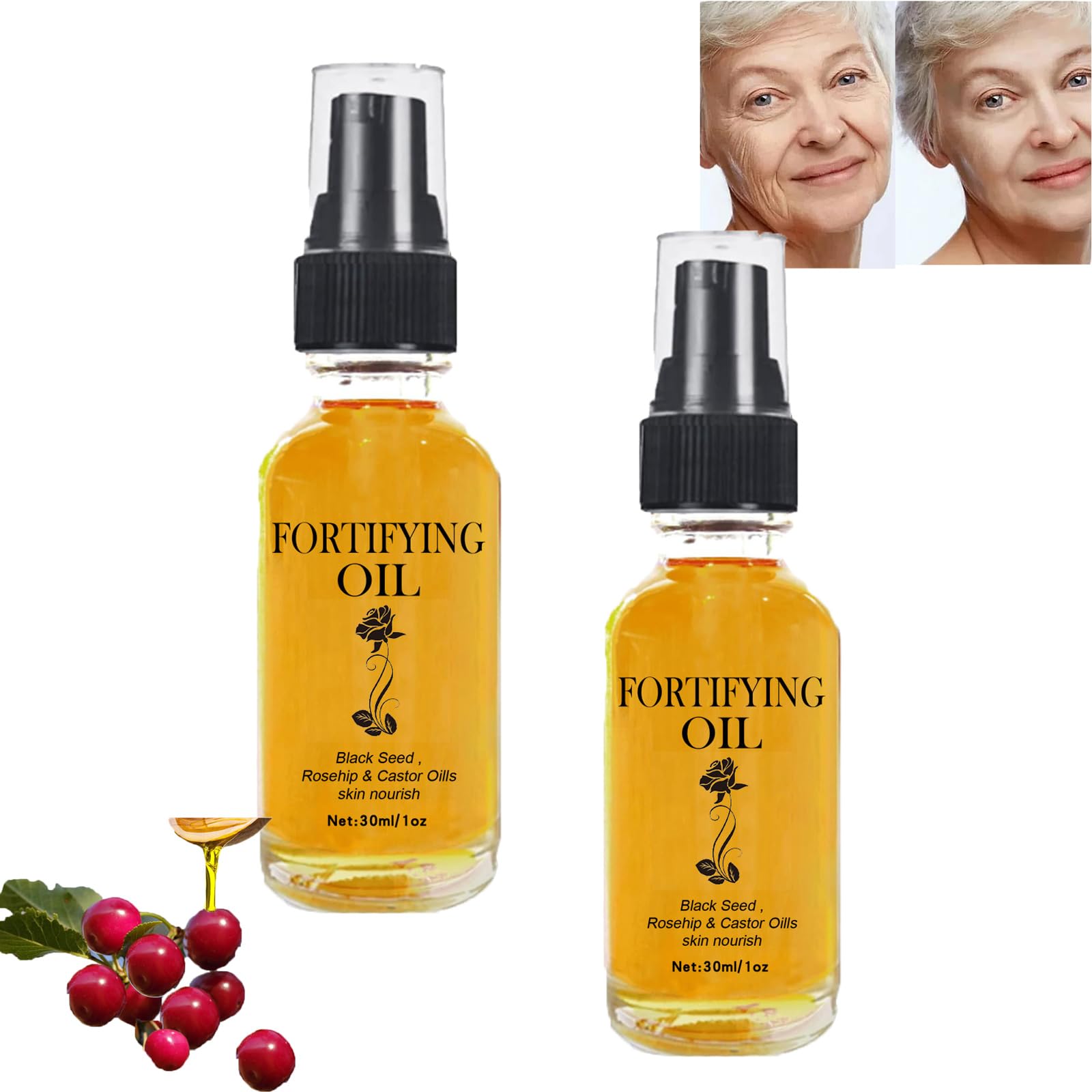 OuYanna Castor Oil Black Seed Oil Rosehip Oil Face Serum, Rosehip Oil Black Seed Oil and Castor Oil Face Serum,Lilinas Castor Oil Black Seed Oil Rosehip Oil, Collagen Boost Anti Aging (2pcs)