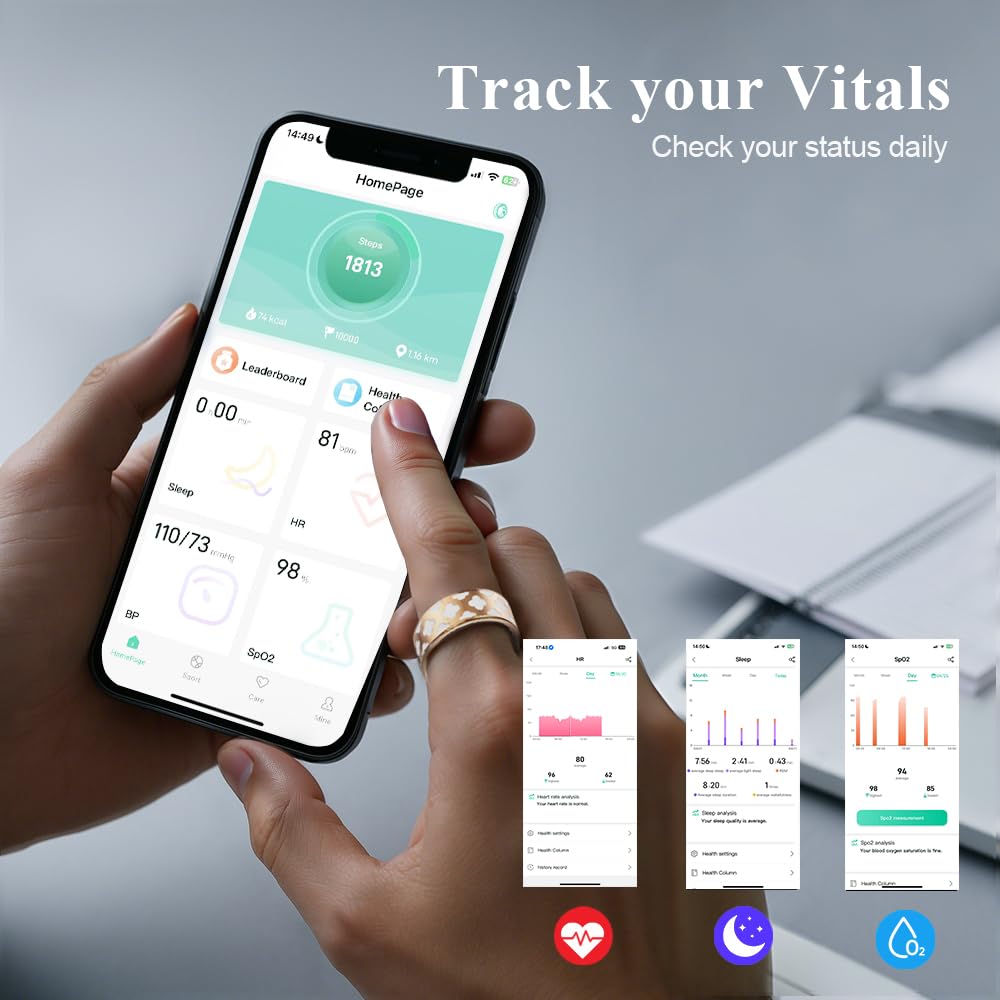 Anillo inteligente | Análisis del sueño | Seguimiento deportivo | Gestión de la salud | Podómetro impermeable IP68 | Duración de la batería de 5 a 7 días | Estuche de carga magnética | 8 modos