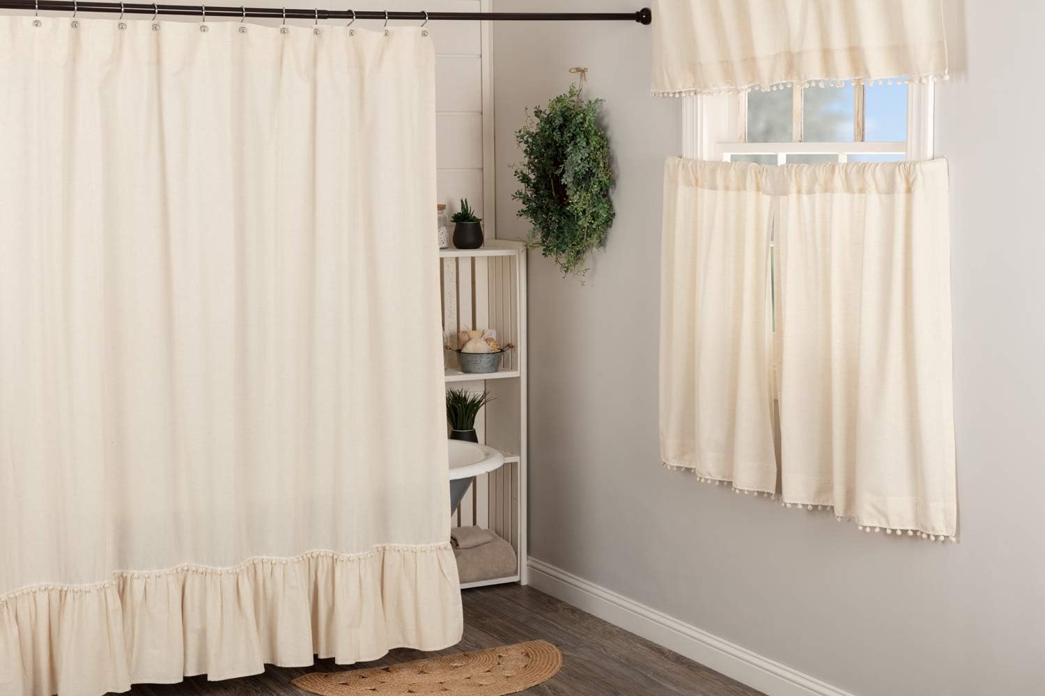 Bеѕt Dеаl Prоduсt Olivia Ruffled Shower Curtain w/ Macrame Pompom Trim, 72 L, x 72 W, Natural Cream Linen/Cotton Bathroom Curtain, Boho, Modern Country, Vintage Cottage, Farmhouse Style Exсluѕіvе Olivia Ruffled Shower Curtain w/ Macrame Pompom Trim, 72 L, x 72 W, Natural Cream Linen/Cotton Bathroom Curtain, Boho, Modern Country, Vintage Cottage, Farmhouse Style