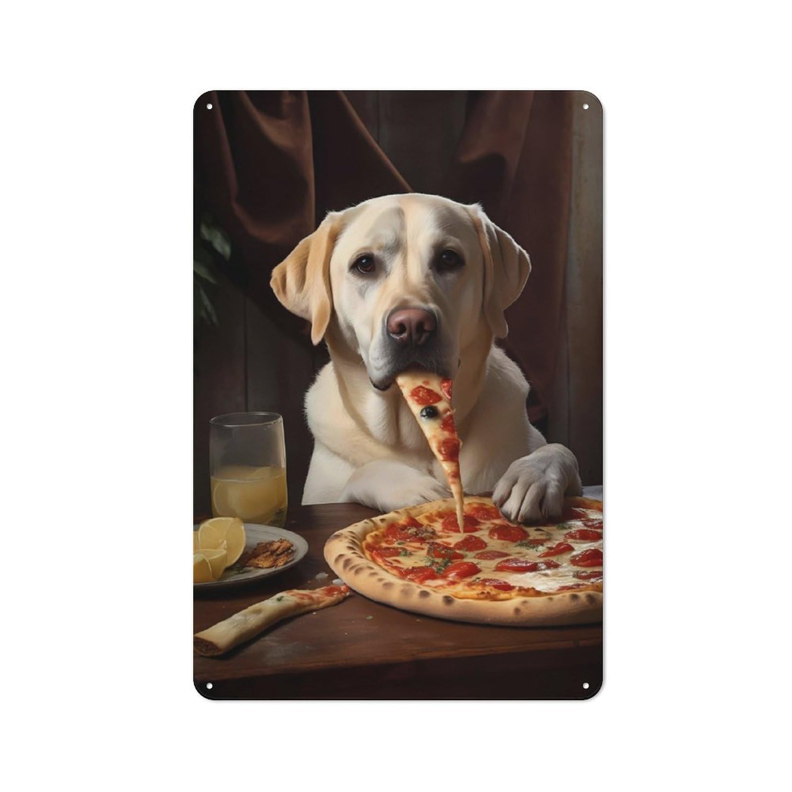 Junmoney Labrador Retriever Pizza Tin Sign With Design 30X20cm, Vintage Workshop Wall Decor For Tool Room, Garage, Studio Or Home Bar