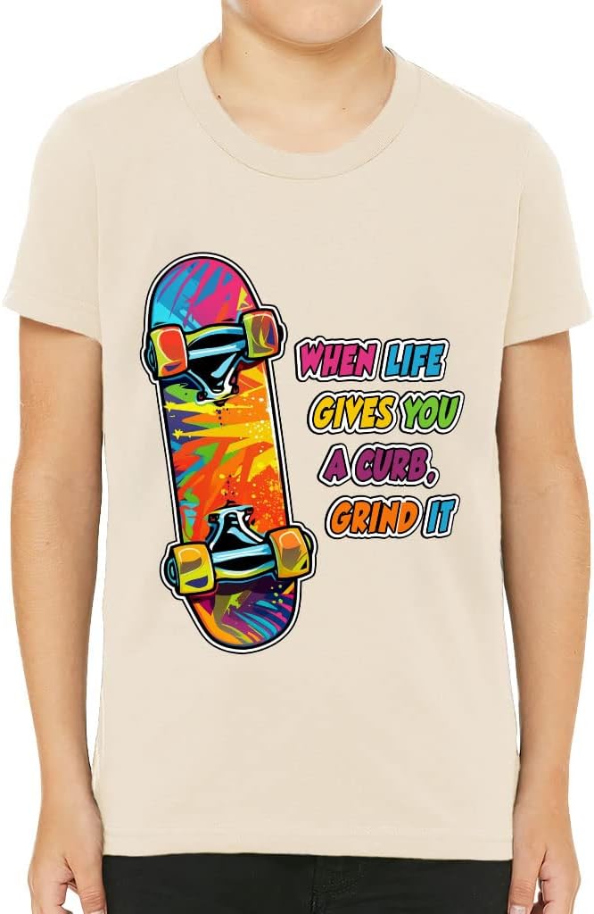 When Life Gives You a Curb Grind It Kids' T-Shirt - Art T-Shirt - Unique Tee Shirt for Kids