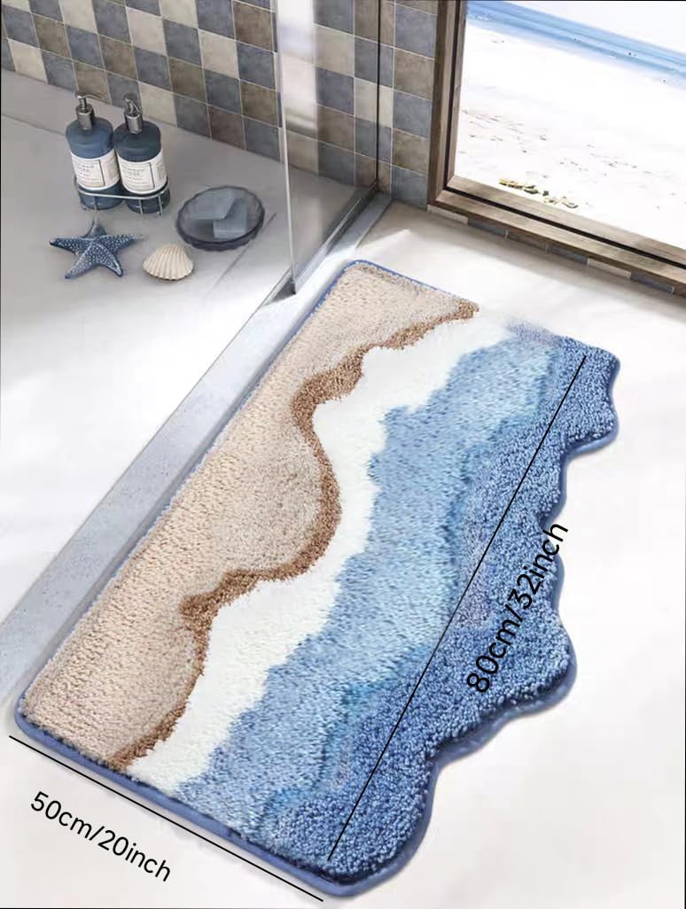 Alfombra de baño azul con diseño de olas oceánicas, antideslizante, lavable, para dormitorio, baño, pasillo, decoración del hogar, tapete de interior para ducha (A, 0,5 x 0,8 m)