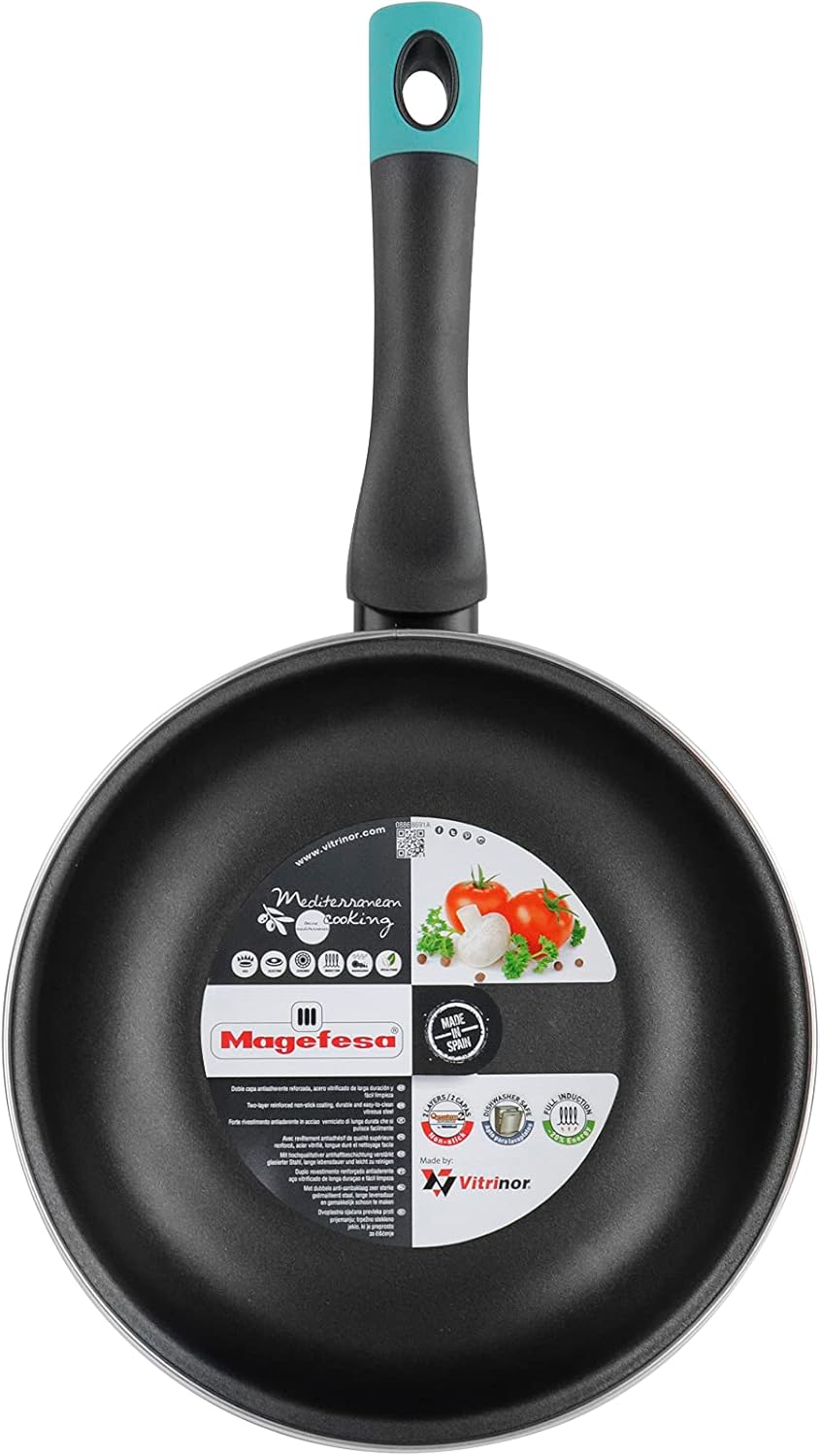 Magefesa Frying Pan 20 cm Enamelled Steel Exterior Blue Non-Stick Double Layer Reinforced Suitable for All Hob Types Special Induction 50% Energy Saving