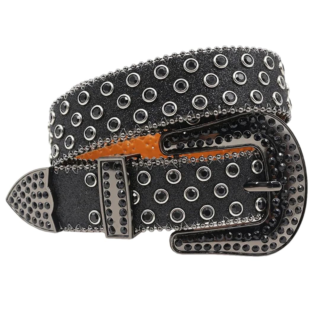 Cinturón de piel suave con diamantes de imitación para mujer, unisex
