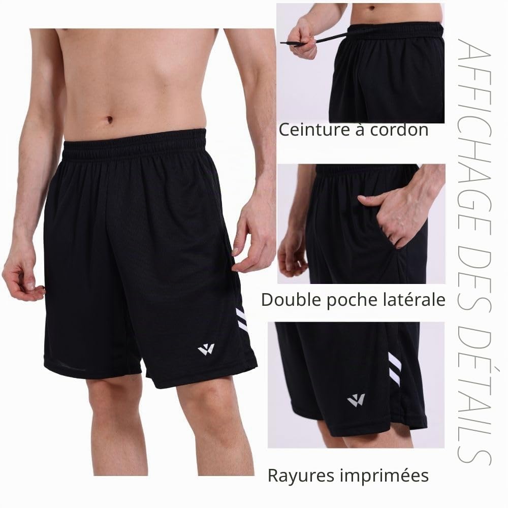 Lot de 3 shorts de course à pied avec deux poches à séchage rapide pour jogging, entraînement, entraînement