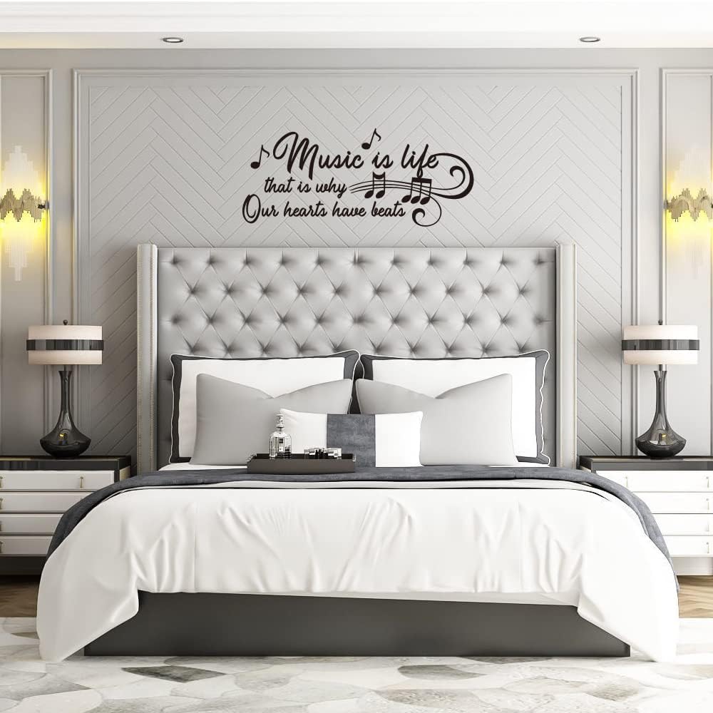 Music is Life that is why Our Hearts Have Beats Notes Music Score Instrument - Carved Black Vinyl Wall Decal Art Letters Quotes Home Decor Wall Letters Without Transparent Edge Not Printed Sticker