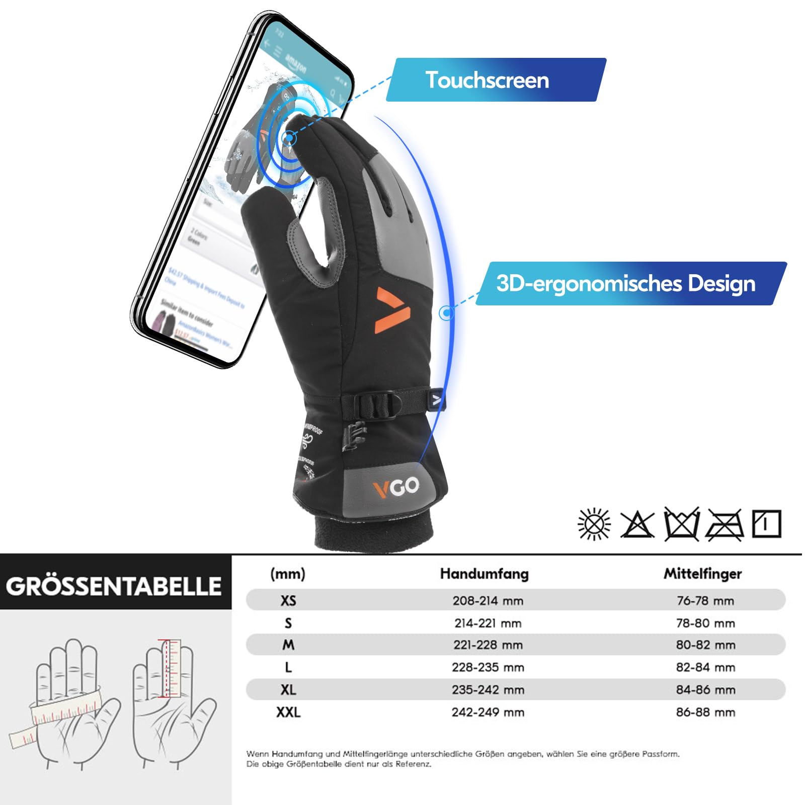 Vgo...-20 °C Herren wasserdichte isolierte Leder-Winterhandsc(CA7759FW,L)