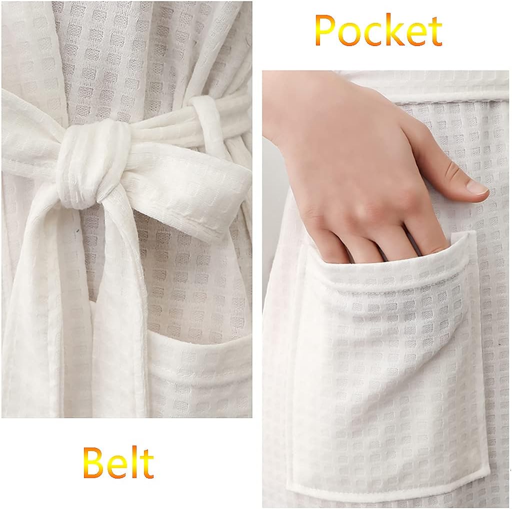 Ladies Breathable Kimono Robes All Seasons Soft Waffle V Neck Dressing Gowns with Pockets Belt for Birthday Gift Party Bathrobes Pink M