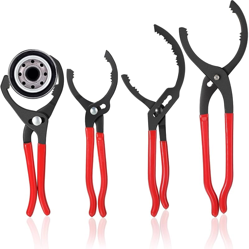 Lothee Kit de Chaves para Filtro de Óleo Ajustáveis em Aço Carbono Vermelho, 25,4 a 40,6 cm, Kit com 4 peças