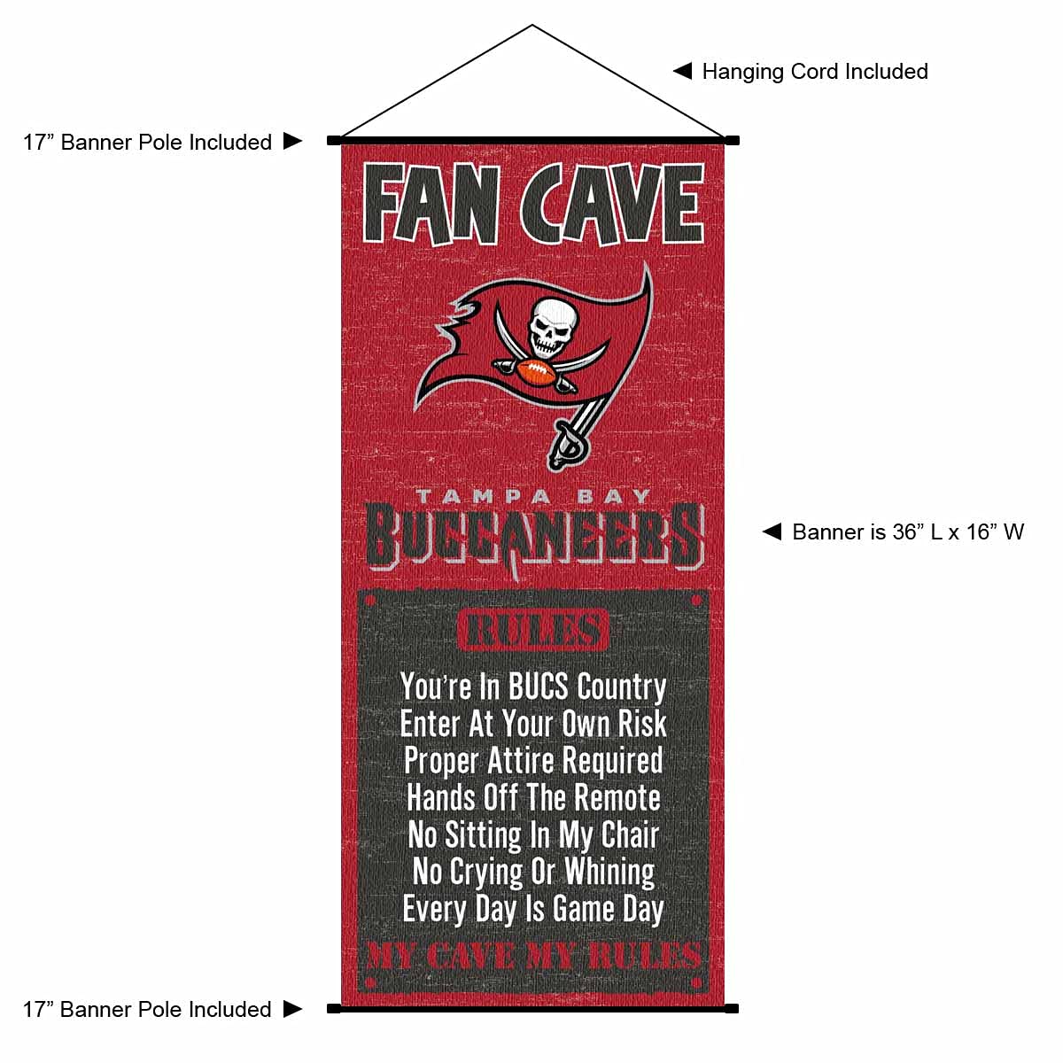 WinCraft Tampa Bay Buccaneers Large 3x5 Foot Fan Cave Banner Flag – Polyester, Quad-Stitched, Reverse Image On Both Sides (Officially Licensed)