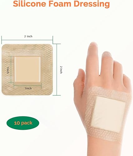 Miniatura 2 de Apósito de espuma de silicona de 2 x 2 pulgadas con borde, paquete de 10 vendajes adhesivos impermeables para heridas  Cinta de espuma grande de