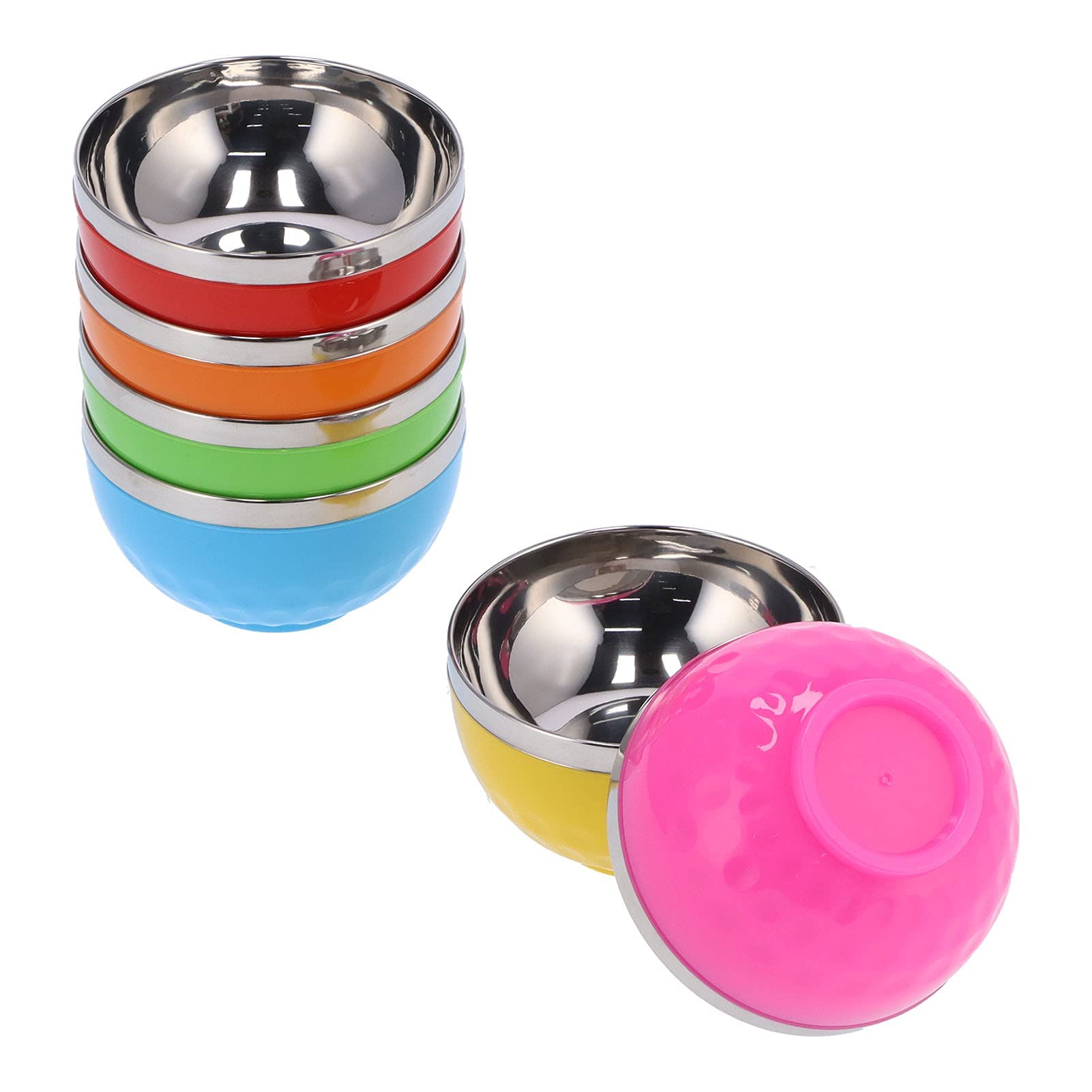 6PCS Stainless Steel Bowls,Multi Color Soup Bowl Color Heat Insulated Bowls Double Wall Metal Bowls Snack Cereal Bowl Stainless Steel Dinnerware Set for Ice Cream, Soup, Cereal, Rice Dish (15cm)