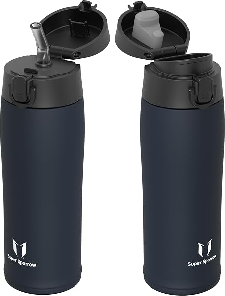 Super Sparrow Insulated Water Bottle - Travel Mug - 500ml, 750ml,950ml - Stainless Steel Water Bottles - BPA Free - Leakproof Metal Bottles - Includes 2 Lids, Straw Lid & Spout Lid - 1