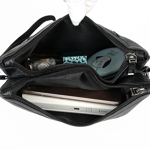 Miniatura 2 de Bolso de hombro para mujer PU negro con estampado de moda en cuero, bolso de mano casual para dama, bolso de mensajero