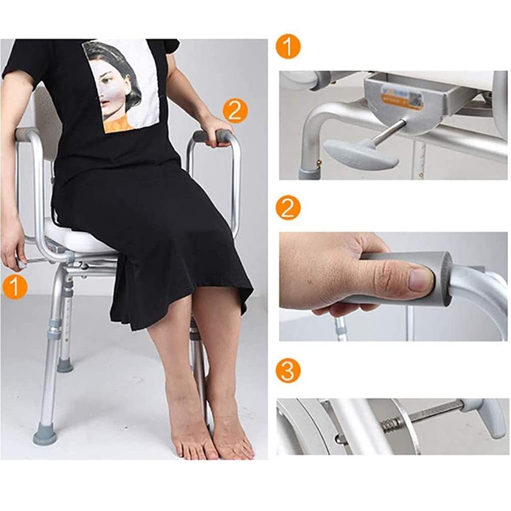Silla De Ducha Asiento De Ducha Altura Ajustable Respaldo Antideslizante Reposabrazos Desmontables con Asiento Giratorio Asientos De Ducha para Adultos Discapacitados Soporta 150 Kg