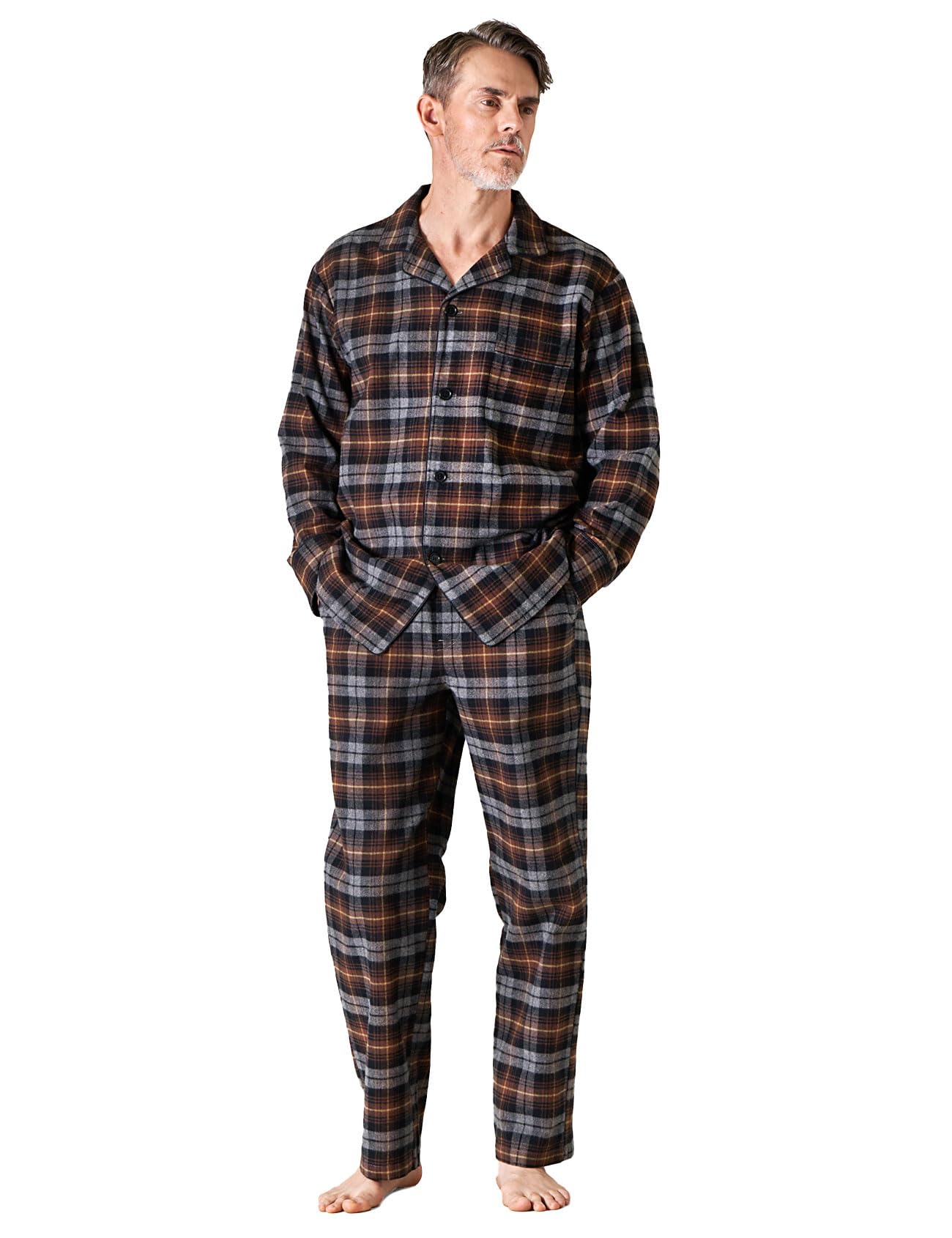 LAPASA 100% Cotone Flanella Completo Pigiama da Uomo a Quadri con Tasche e Coulisse, Set Maglia & Pantaloni M95