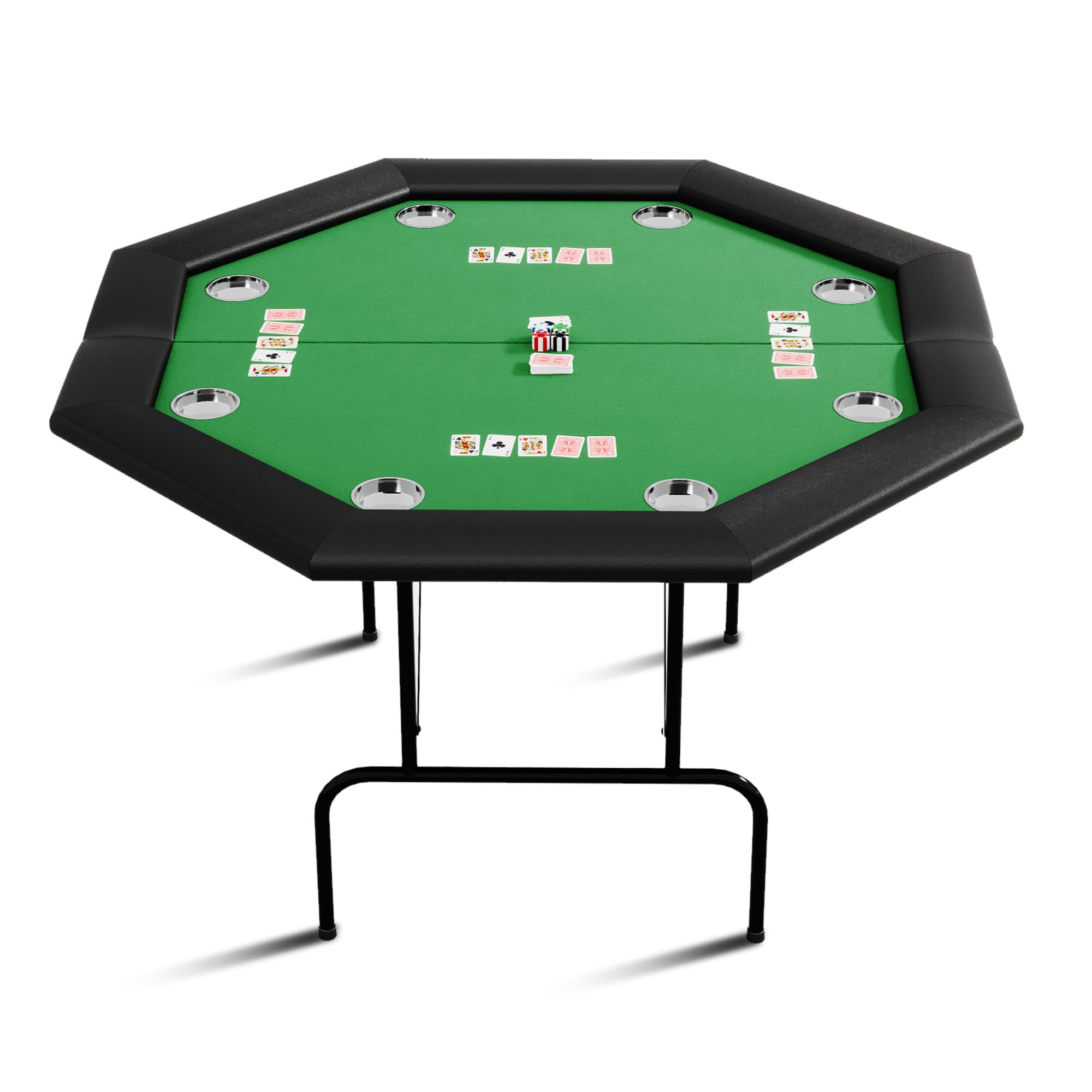 Garvee GarveeOctagon Poker Table for 8 Players, 120 x 120 x 75 cm Texas Holdem Table with 8 Cup Holders, Casino Grade Felt, Padded Rails and Folding Legs, Green Card Table for Game Night