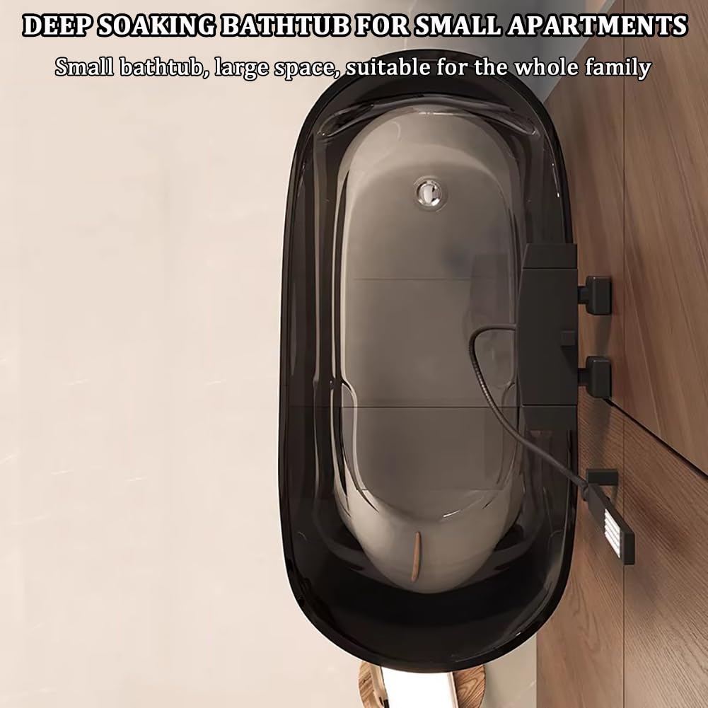 Vasca da Bagno in Resina Trasparente Colorata, Vasca Extra Profonda per Piccole Case, Centro Benessere Ovale Freestanding, con Scarico Pop-Up, Realizzata Artigianalmente,B l90cm