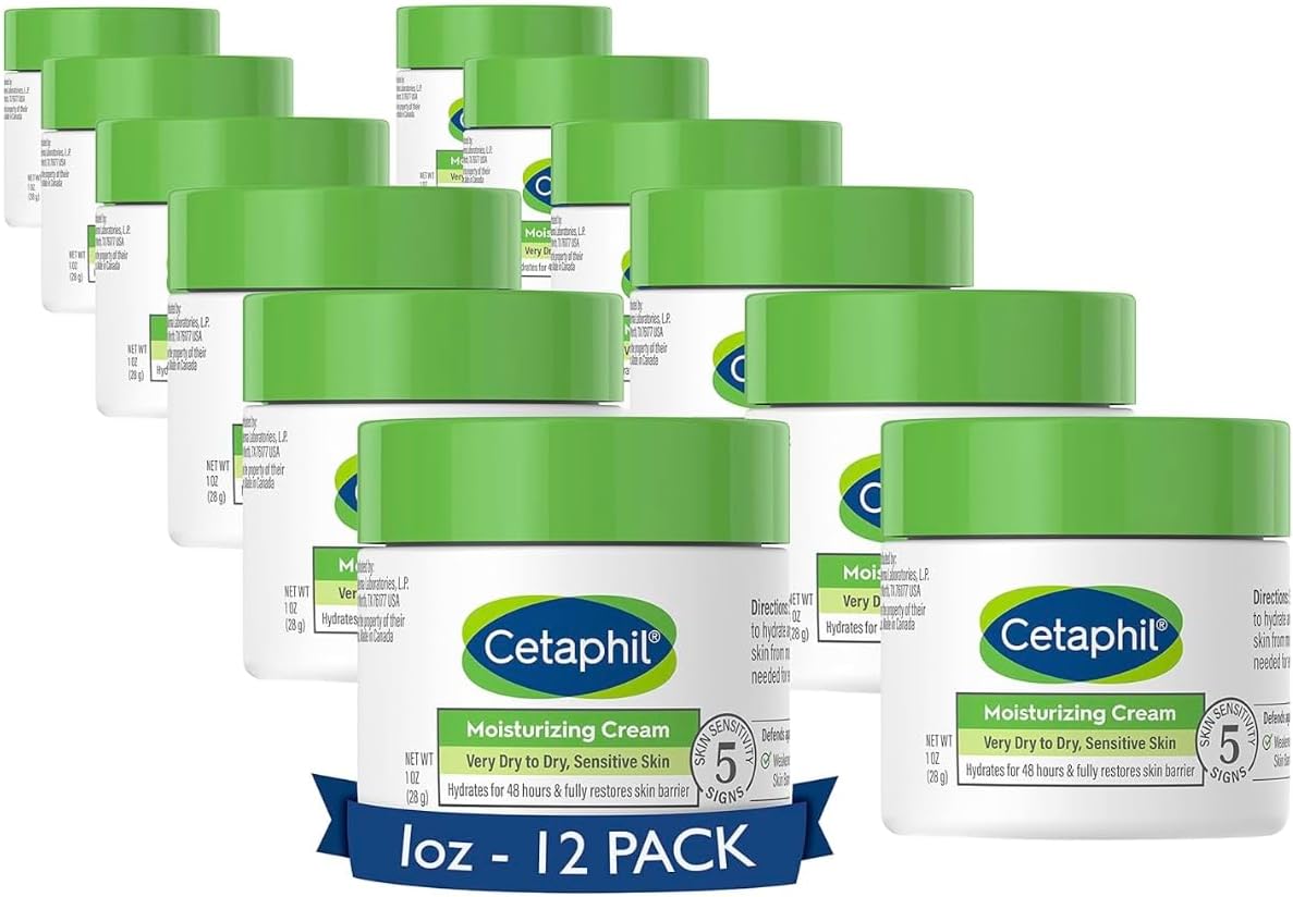 Cetaphil Face & Body Moisturizer, Hydrating Moisturizing Cream for Dry to Very Dry, Sensitive Skin, NEW 1 oz 12 Pack, Fragrance Free, Non-Comedogenic, Non-Greasy