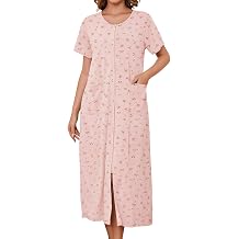 Bloggerlove Zipper Front Robes for Women House Coat Half Sleeve Loungewear Long Nightgown with Pockets S-3XL