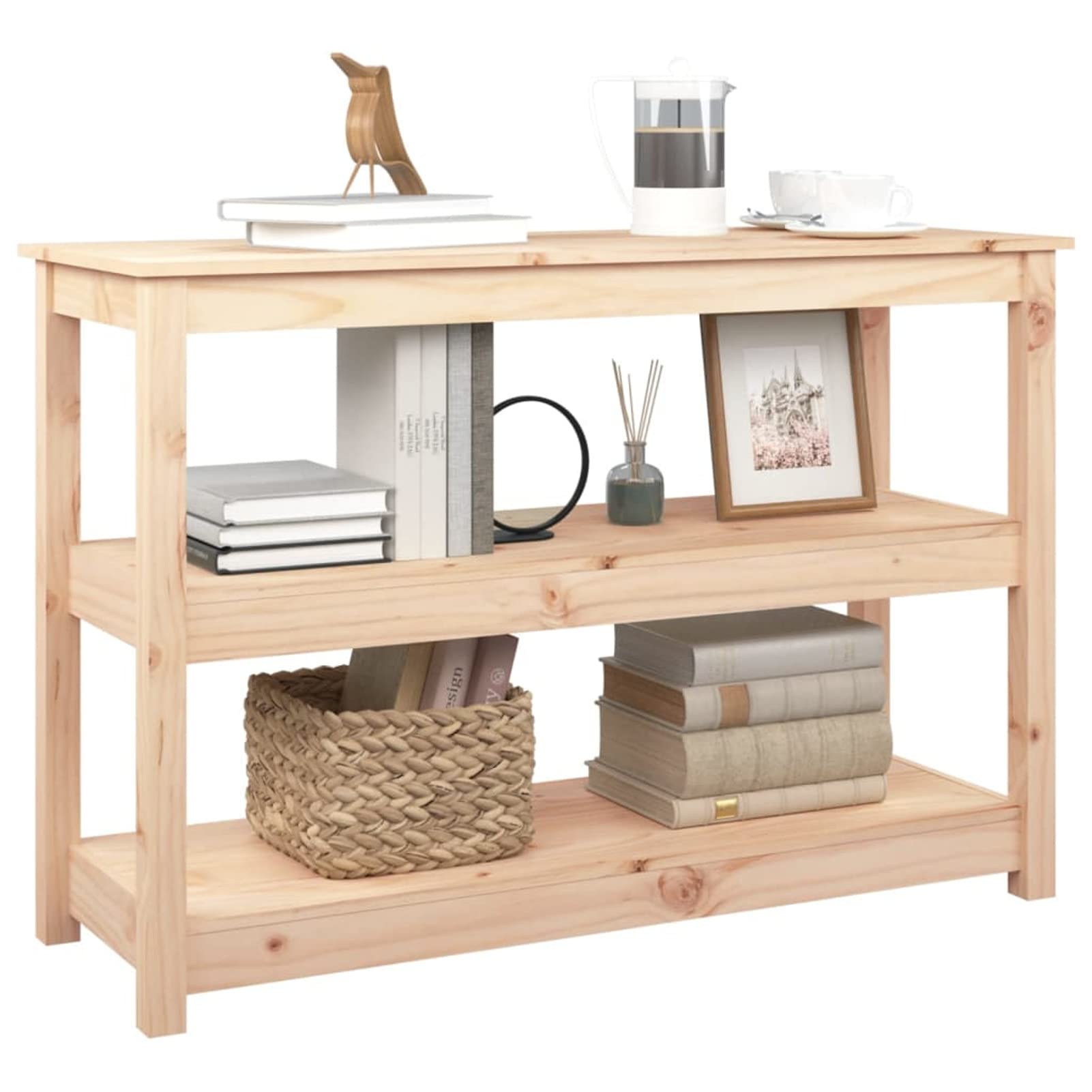 Homgoday Mesa Consola Madera Maciza de Pino 110x40x74 cm Mesas auxiliares de salón,Mesa Consola Recibidor Mueble de Entrada Estrecha Clásica