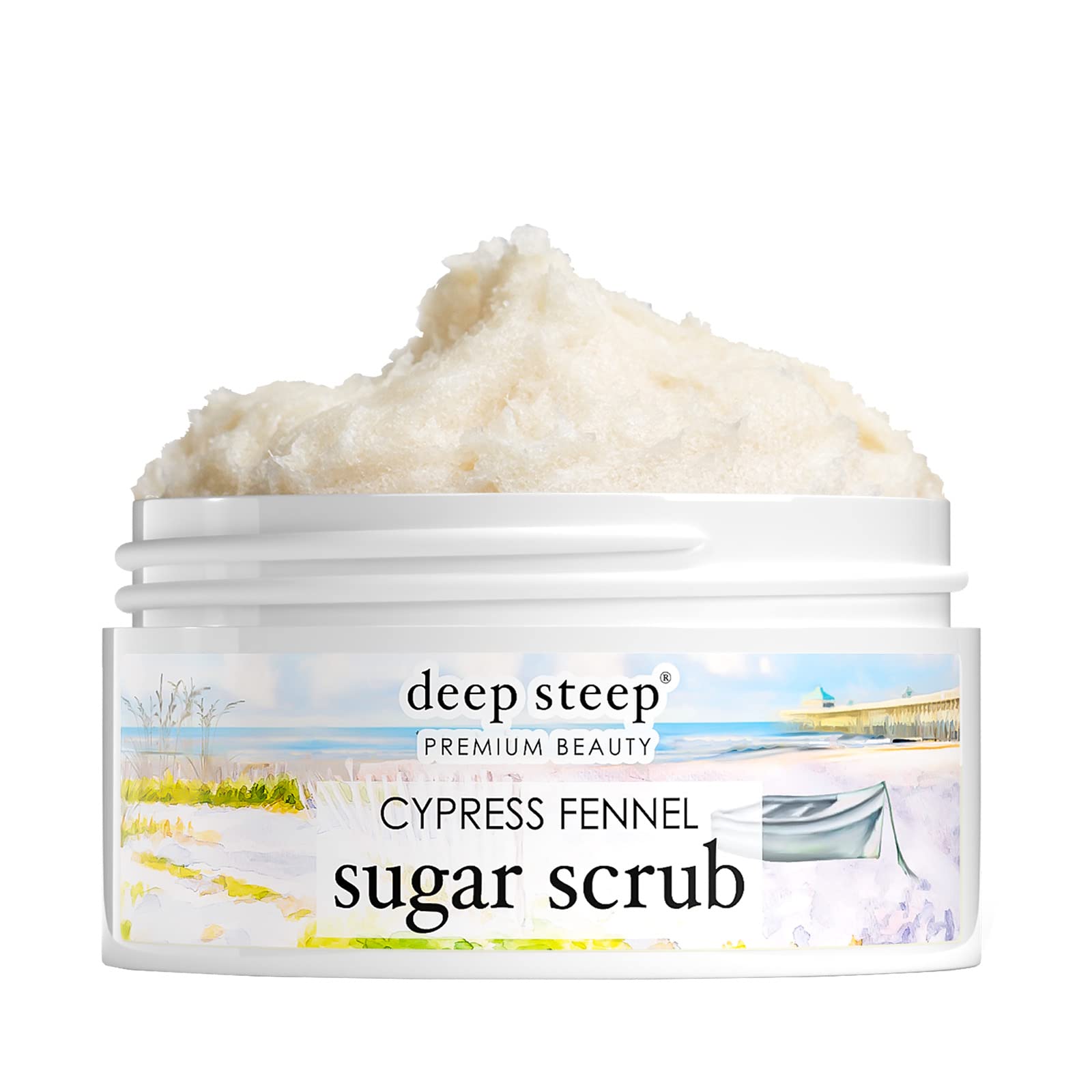 Deep Steep Sugar Scrub, Cypress Fennel (The Folly Pier), 8 oz – Exfoliating Body Scrub with Organic Coconut Oil, Shea Butter & Argan Oil – Vegan, Clean Beauty, Smooth, Soft & Nourished Skin