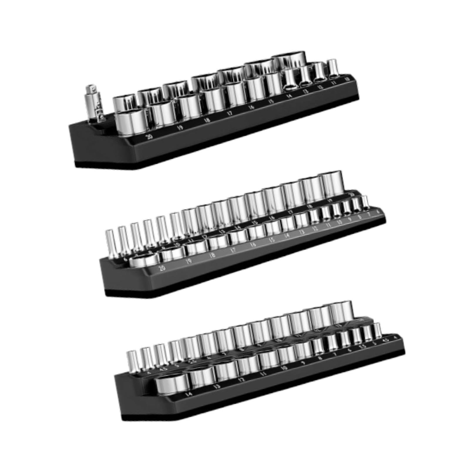 Bothyi 3 Pieces Socket Organizers Socket Racks Lightweight Practical High Performance Portable Accessories for Tool Drawer Workbench, Black Metric