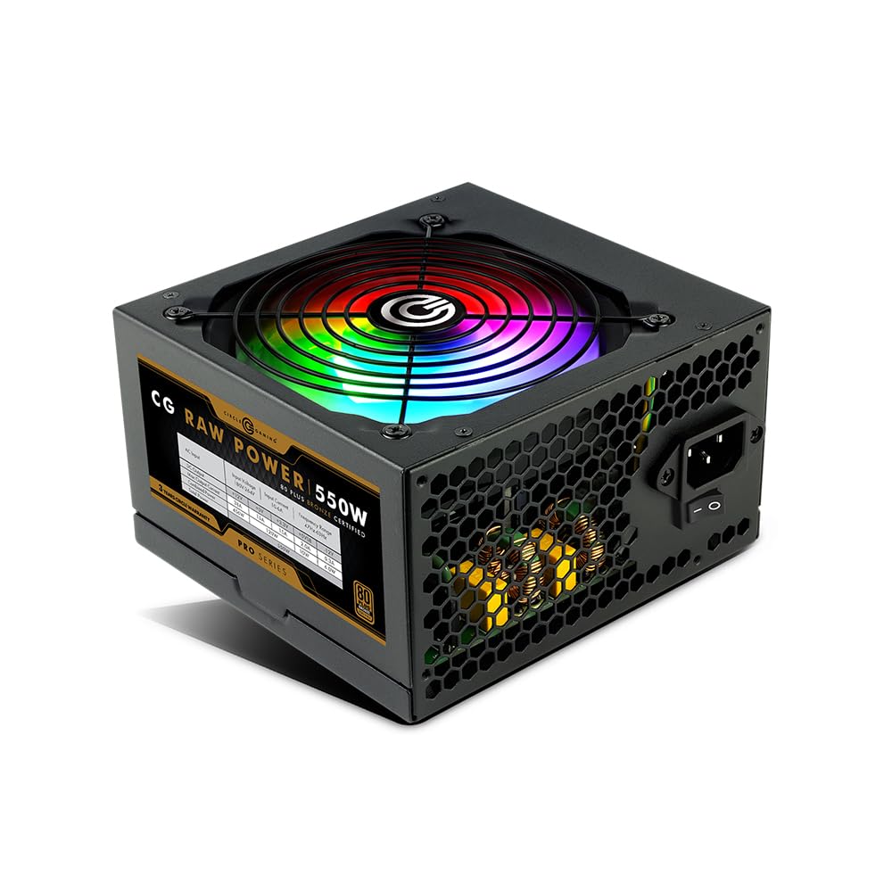 Circle CG RAW Power 550 WATTS Gaming Power Supply/PSU - Non-Modular | 80 Plus Bronze Certified | 120mm RBG Fan | with Active PFC, Flat Black Cables | 550 Watt -Black-image-23