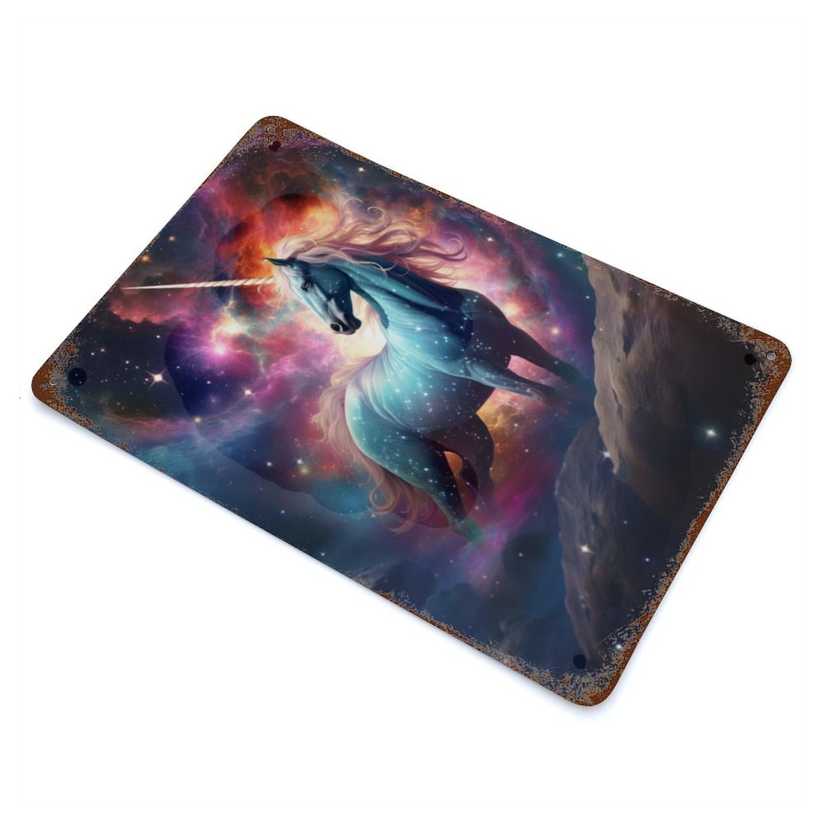 Space Unicorn 11.8"x7.9" Rusty Metal Tin Sign, Novelty Wall Decor for Cafe, Home Bar And Lounge Decor