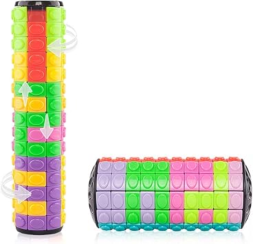 R.Y.TOYS Fidget Toy,Magic Cube Puzzle,Brain Teasers for Adults,Cylinder Rotate&Slide Logic Restless Hand Game,Trick Puzzle,Gift for Kids Child12Colors x 10Layers + 8Colors x 15Layers